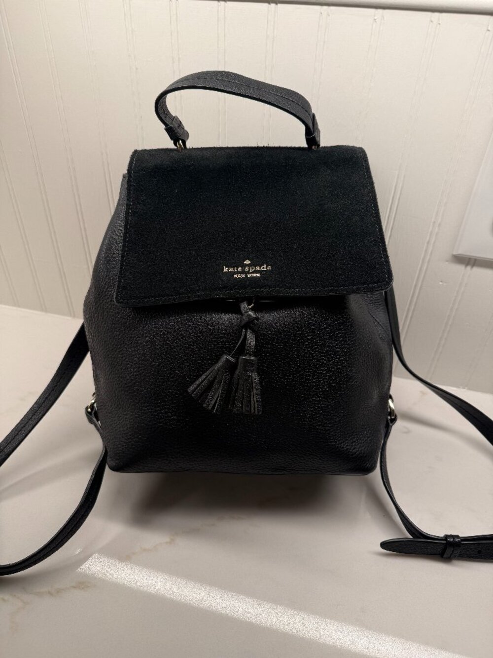 Kate Spade Hayes Street Teba Medium Flap Backpack Black Leather